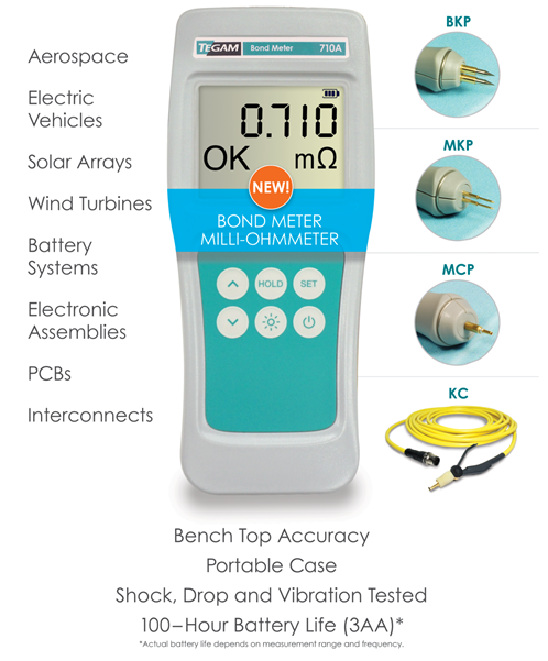 TEGAM bond meters and bond meter probes for resistance measurements.